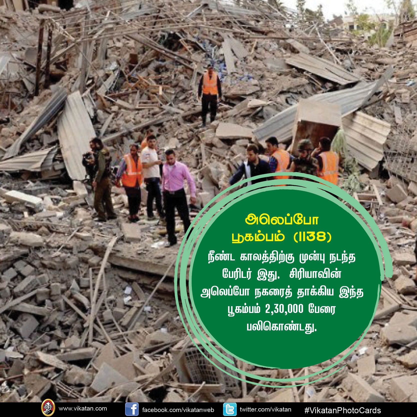 அலெப்போ பூகம்பம் முதல் முதல் ஹார்வி புயல் வரை... உலகை உலுக்கிய இயற்கைப் பேரிடர்கள்! #VikatanPhotoCards அலெப்போ பூகம்பம் முதல் முதல் ஹார்வி புயல் வரை... உலகை உலுக்கிய இயற்கைப் பேரிடர்கள்! #VikatanPhotoCards