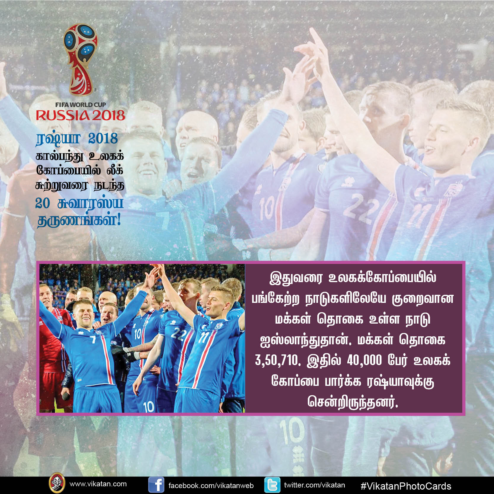 கால்பந்து உலகக் கோப்பை லீக் சுற்றின் 20 சுவாரஸ்யங்கள்! #VikatanPhotoCards கால்பந்து உலகக் கோப்பை லீக் சுற்றின் 20 சுவாரஸ்யங்கள்! #VikatanPhotoCards