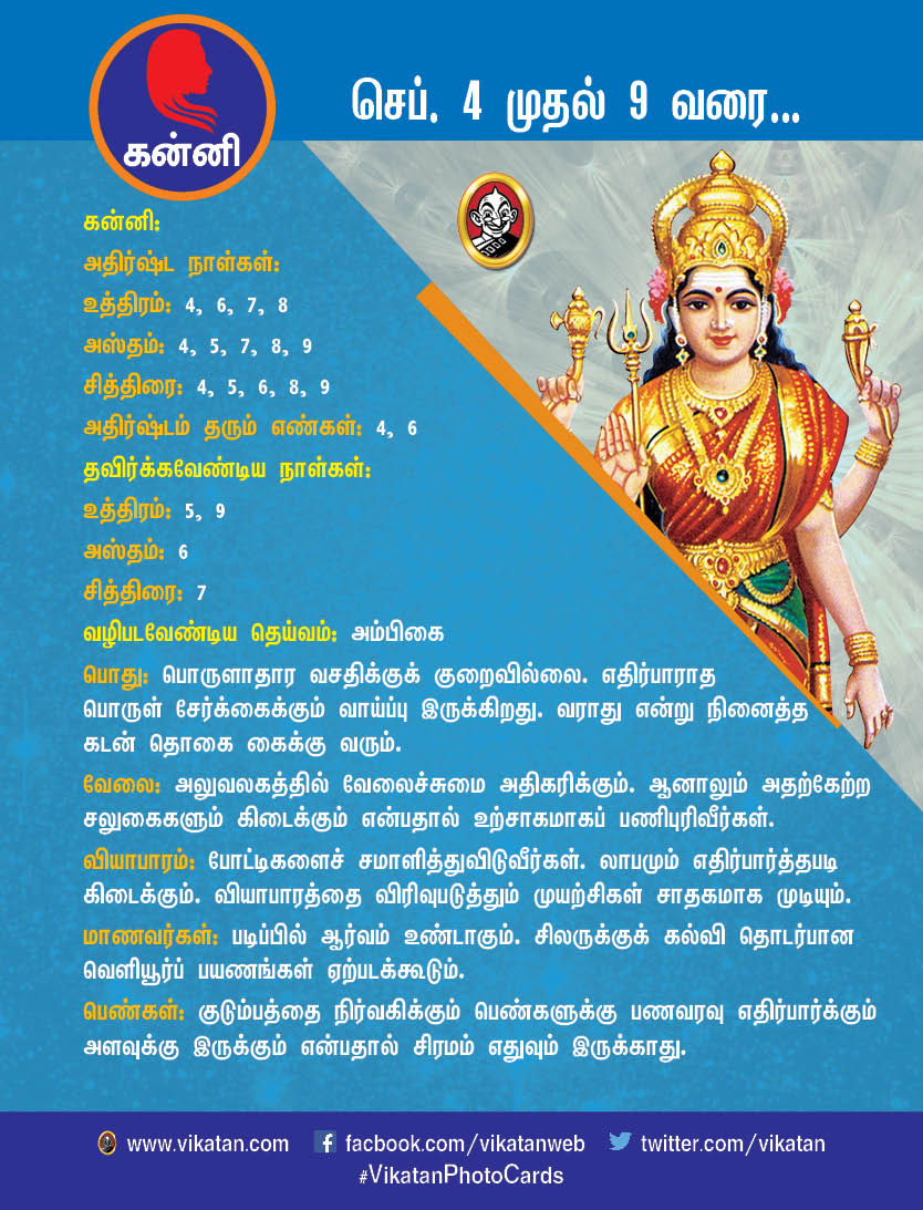 இந்த வார ராசிபலன் : செப்டம்பர் 4 முதல் 9 வரை #VikatanPhotoCards இந்த வார ராசிபலன் : செப்டம்பர் 4 முதல் 9 வரை #VikatanPhotoCards