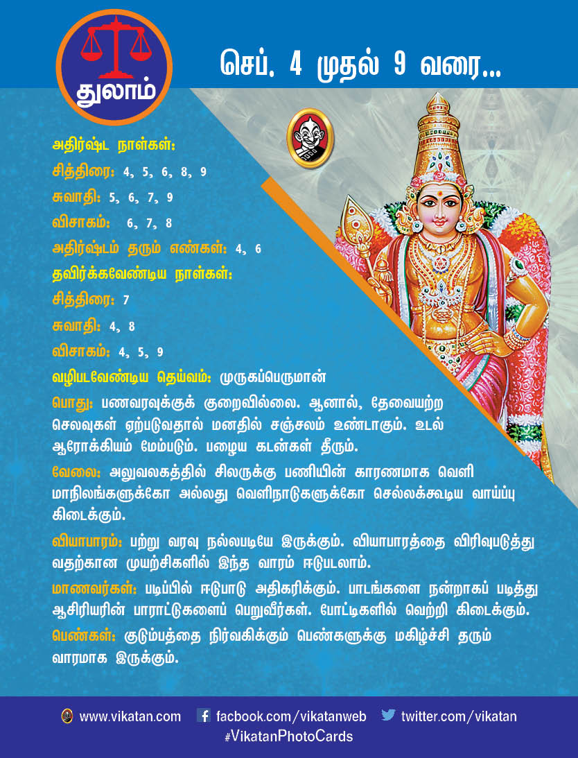 இந்த வார ராசிபலன் : செப்டம்பர் 4 முதல் 9 வரை #VikatanPhotoCards இந்த வார ராசிபலன் : செப்டம்பர் 4 முதல் 9 வரை #VikatanPhotoCards