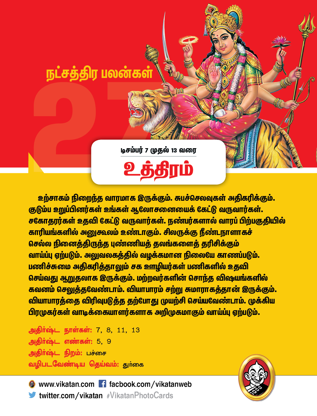 இந்த வார நட்சத்திரப் பலன்கள்... டிசம்பர் 7 முதல் 13 வரை #VikatanPhotocards இந்த வார நட்சத்திரப் பலன்கள்... டிசம்பர் 7 முதல் 13 வரை #VikatanPhotocards