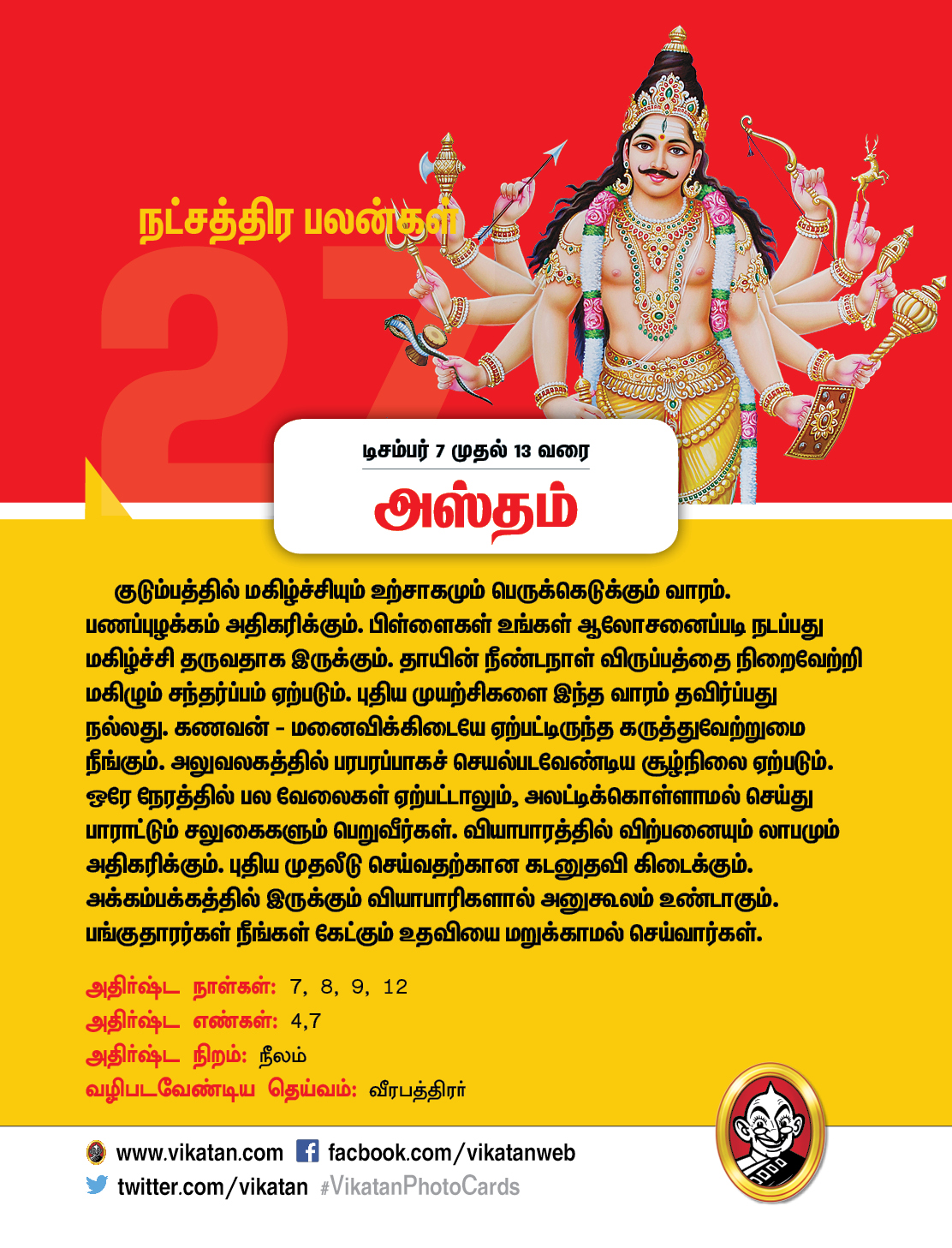 இந்த வார நட்சத்திரப் பலன்கள்... டிசம்பர் 7 முதல் 13 வரை #VikatanPhotocards இந்த வார நட்சத்திரப் பலன்கள்... டிசம்பர் 7 முதல் 13 வரை #VikatanPhotocards