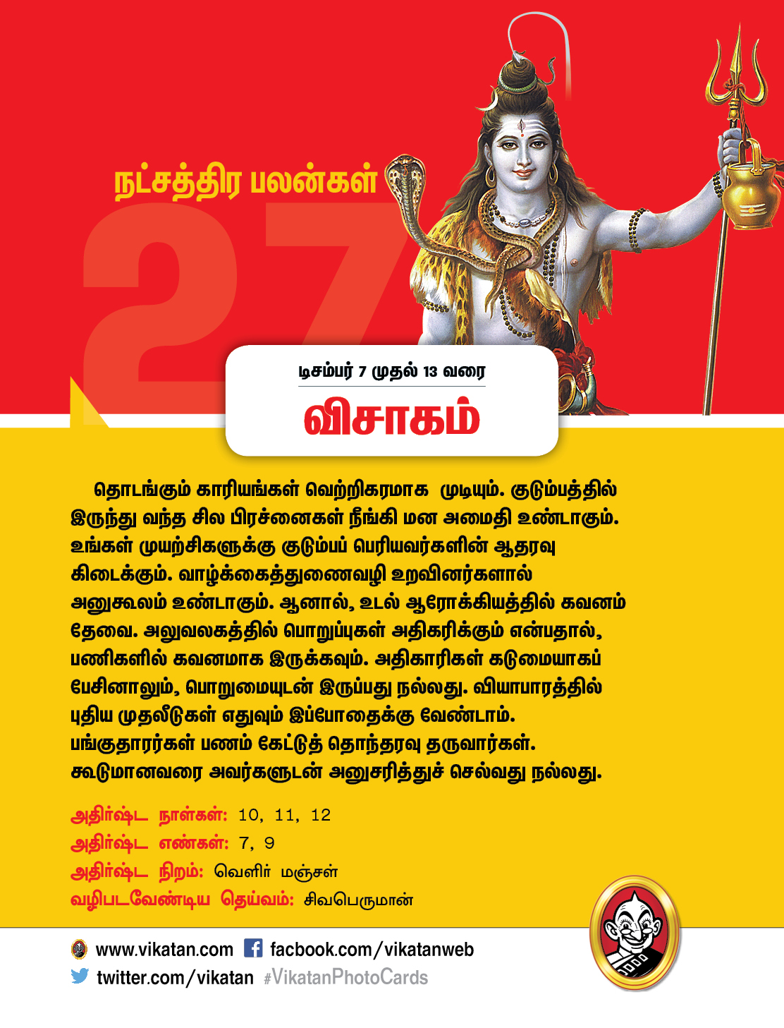 இந்த வார நட்சத்திரப் பலன்கள்... டிசம்பர் 7 முதல் 13 வரை #VikatanPhotocards இந்த வார நட்சத்திரப் பலன்கள்... டிசம்பர் 7 முதல் 13 வரை #VikatanPhotocards