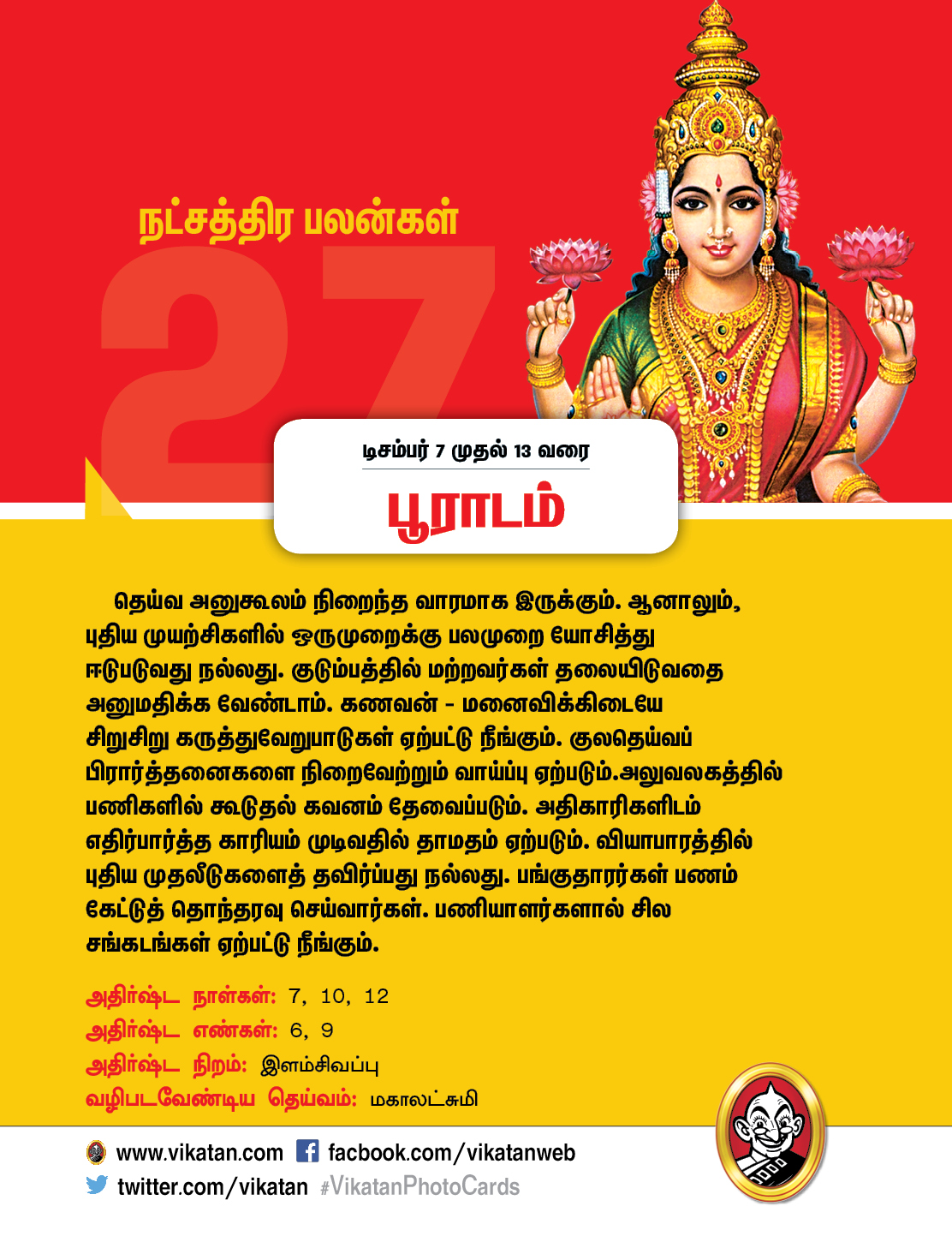 இந்த வார நட்சத்திரப் பலன்கள்... டிசம்பர் 7 முதல் 13 வரை #VikatanPhotocards இந்த வார நட்சத்திரப் பலன்கள்... டிசம்பர் 7 முதல் 13 வரை #VikatanPhotocards