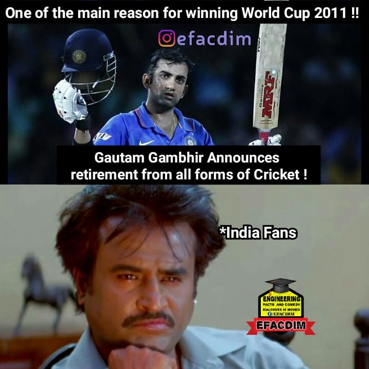 ''THe Man of final'' கவுதம் கம்பீர் ஓய்வுக்கு கிரிக்கெட் ரசிகர்களின் மீம்ஸ் வாழ்த்து.... ''THe Man of final'' கவுதம் கம்பீர் ஓய்வுக்கு கிரிக்கெட் ரசிகர்களின் மீம்ஸ் வாழ்த்து....