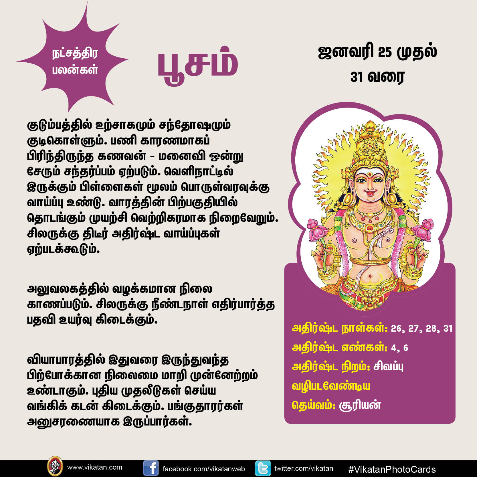 இந்த வார நட்சத்திர பலன்கள் (ஜனவரி 25 முதல் 31 வரை) இந்த வார நட்சத்திர பலன்கள் (ஜனவரி 25 முதல் 31 வரை)