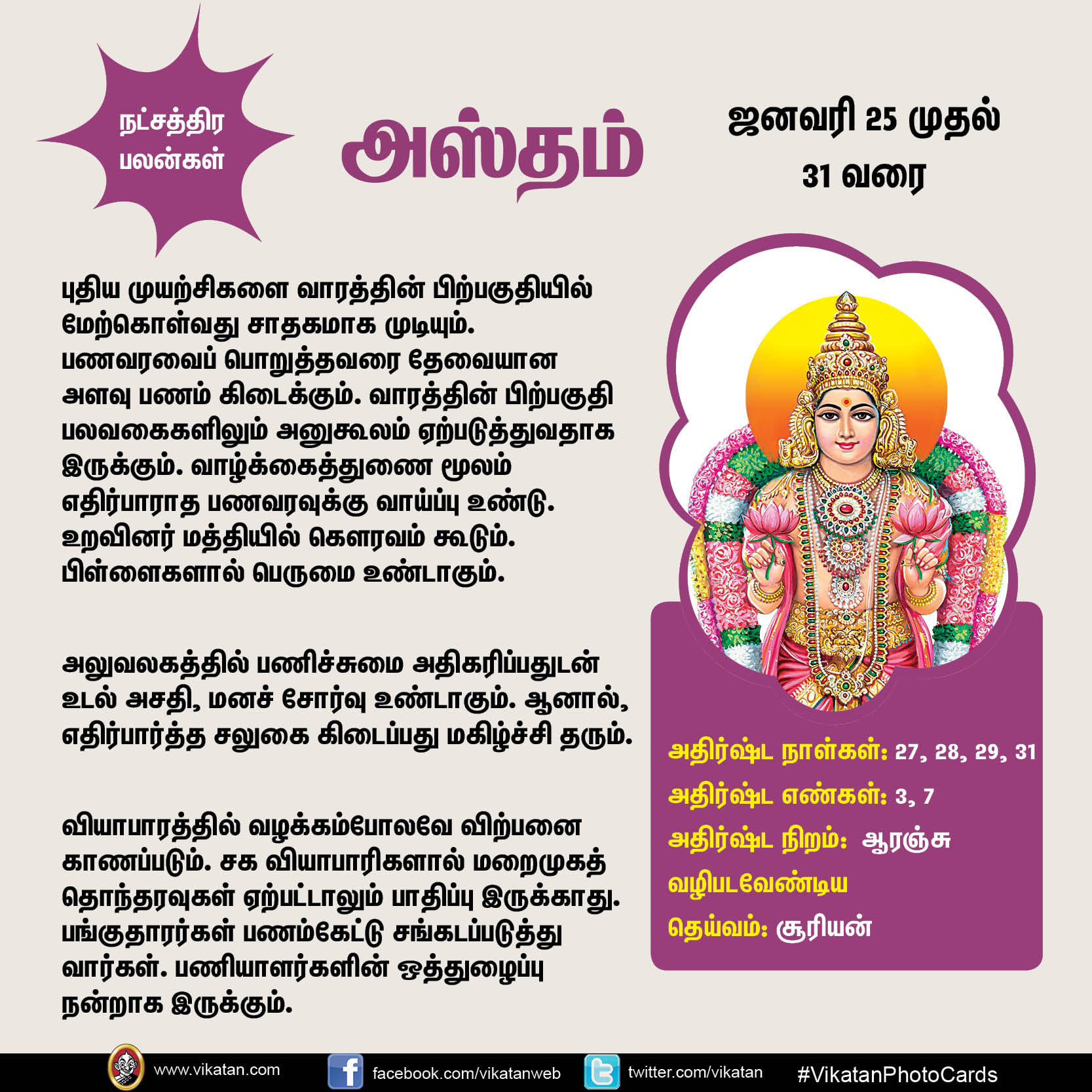 இந்த வார நட்சத்திர பலன்கள் (ஜனவரி 25 முதல் 31 வரை) இந்த வார நட்சத்திர பலன்கள் (ஜனவரி 25 முதல் 31 வரை)