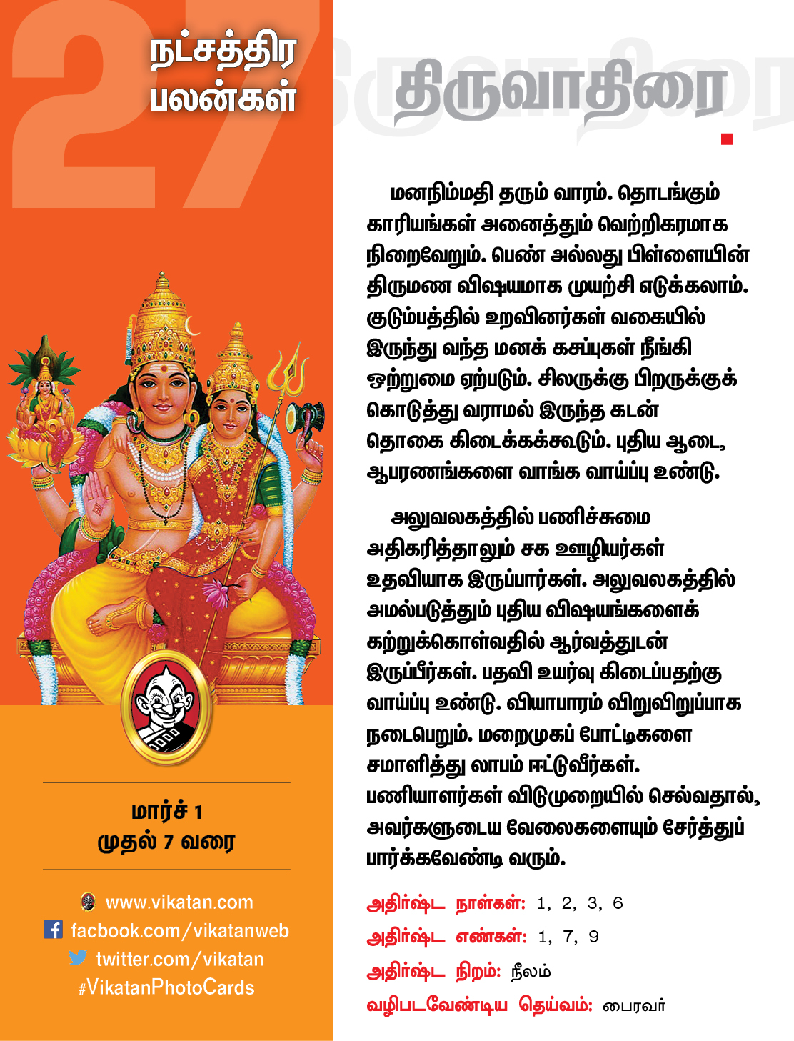இந்த வார நட்சத்திரப் பலன்கள் மார்ச் 1 முதல் 7 வரை #VikatanPhotoCards இந்த வார நட்சத்திரப் பலன்கள் மார்ச் 1 முதல் 7 வரை #VikatanPhotoCards