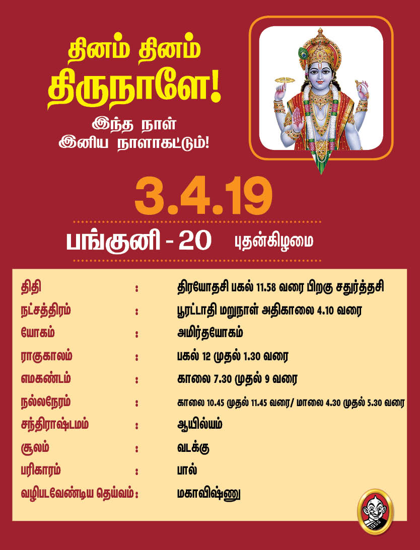 இந்த வாரம் எப்படி?- ஏப்ரல் 1 முதல் 7 வரை பஞ்சாங்கக் குறிப்புகள்! #VikatanPhotoCards இந்த வாரம் எப்படி?- ஏப்ரல் 1 முதல் 7 வரை பஞ்சாங்கக் குறிப்புகள்! #VikatanPhotoCards