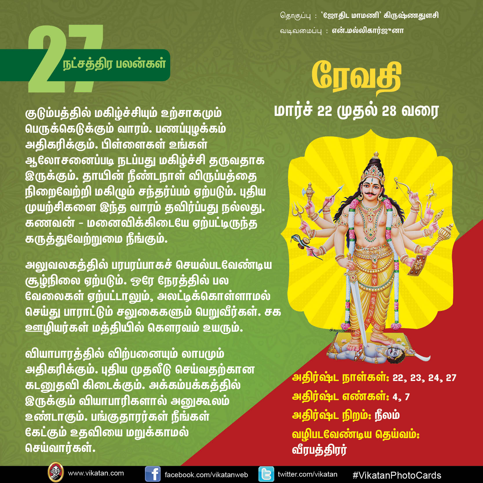 நட்சத்திர பலன்கள் : மார்ச் 22 முதல் 28 வரை... நட்சத்திர பலன்கள் : மார்ச் 22 முதல் 28 வரை...