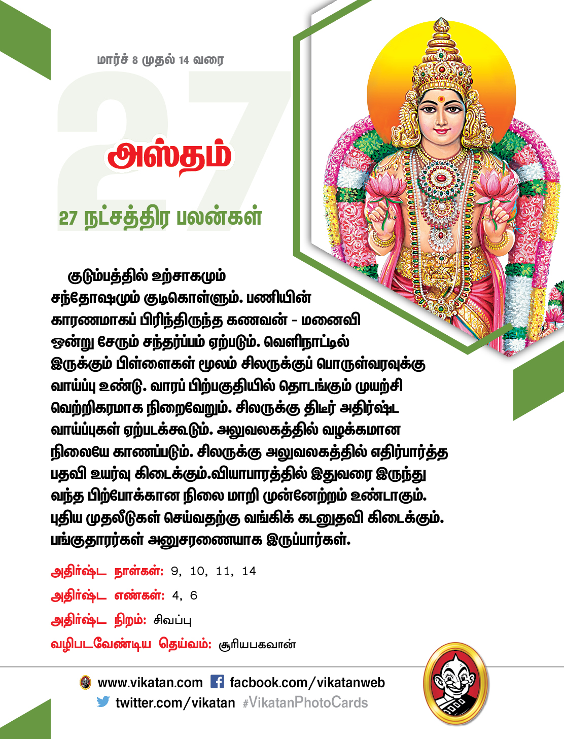 இந்த வார நட்சத்திரப் பலன்கள் (மார்ச் 8 முதல் 14 வரை) இந்த வார நட்சத்திரப் பலன்கள் (மார்ச் 8 முதல் 14 வரை)