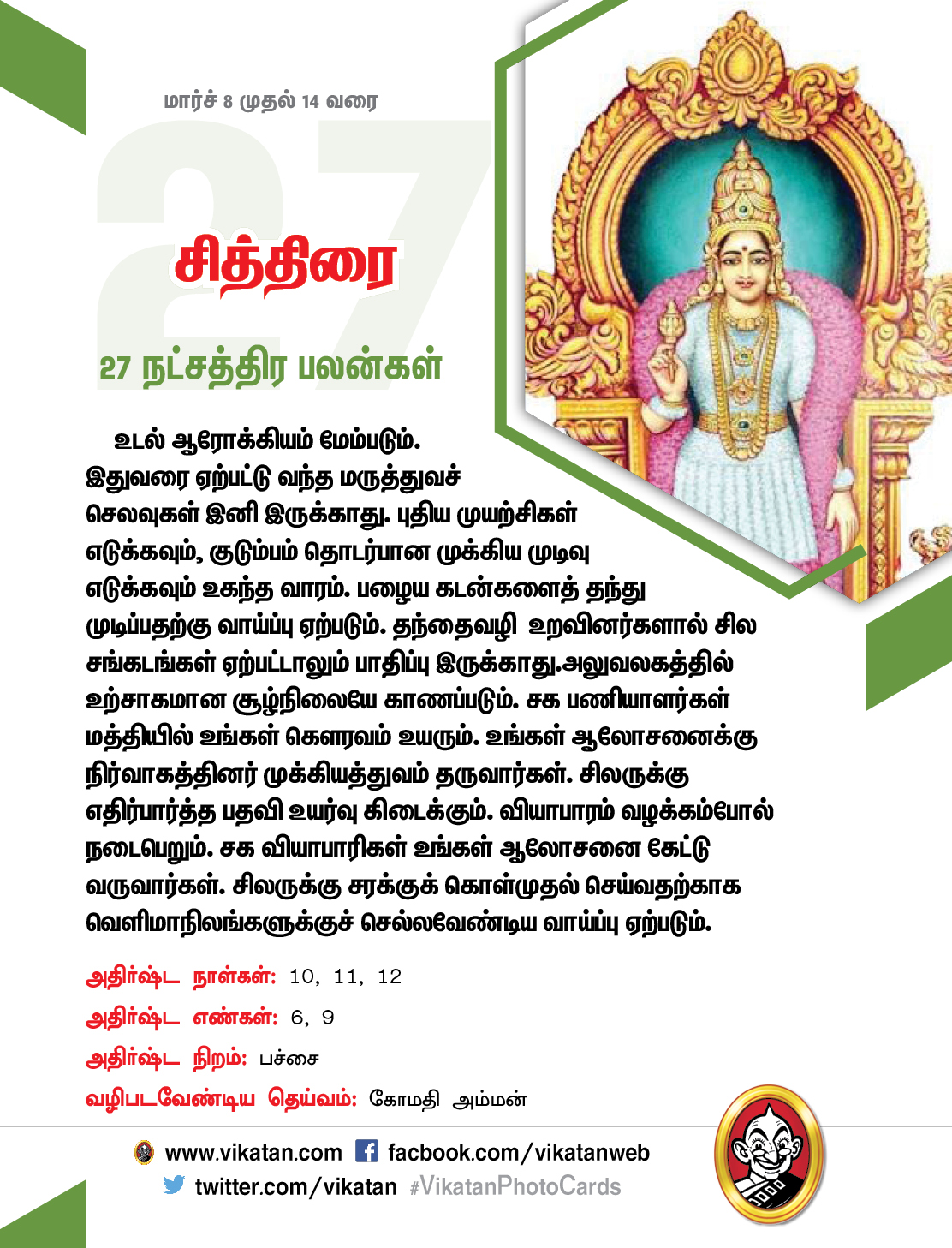 இந்த வார நட்சத்திரப் பலன்கள் (மார்ச் 8 முதல் 14 வரை) இந்த வார நட்சத்திரப் பலன்கள் (மார்ச் 8 முதல் 14 வரை)