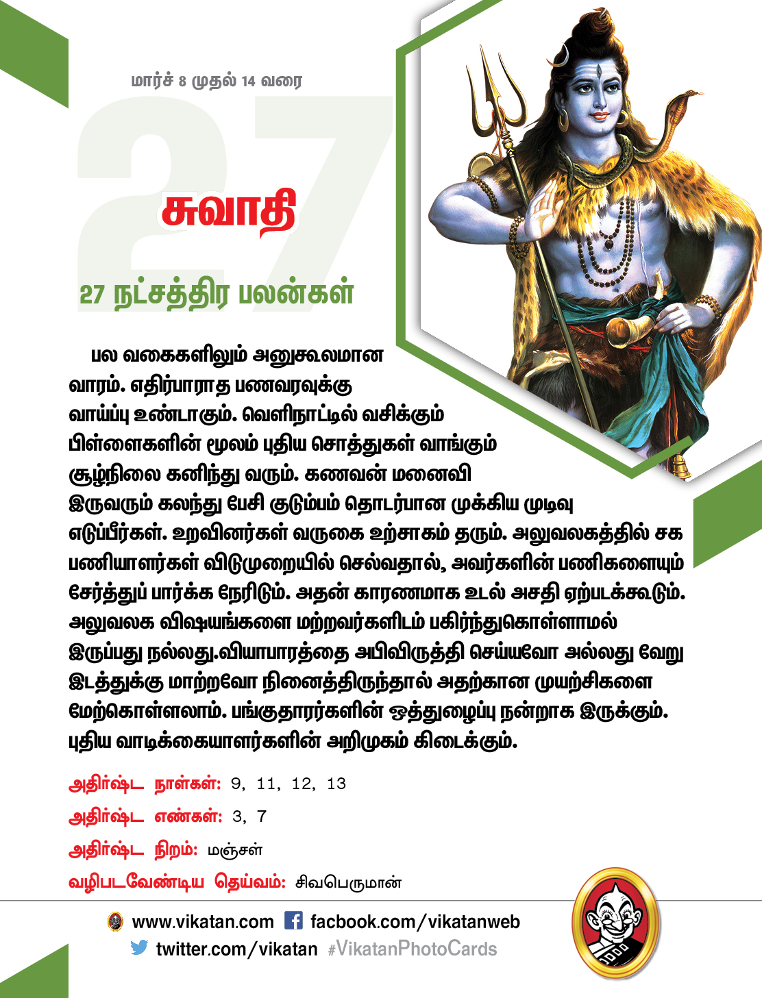 இந்த வார நட்சத்திரப் பலன்கள் (மார்ச் 8 முதல் 14 வரை) இந்த வார நட்சத்திரப் பலன்கள் (மார்ச் 8 முதல் 14 வரை)