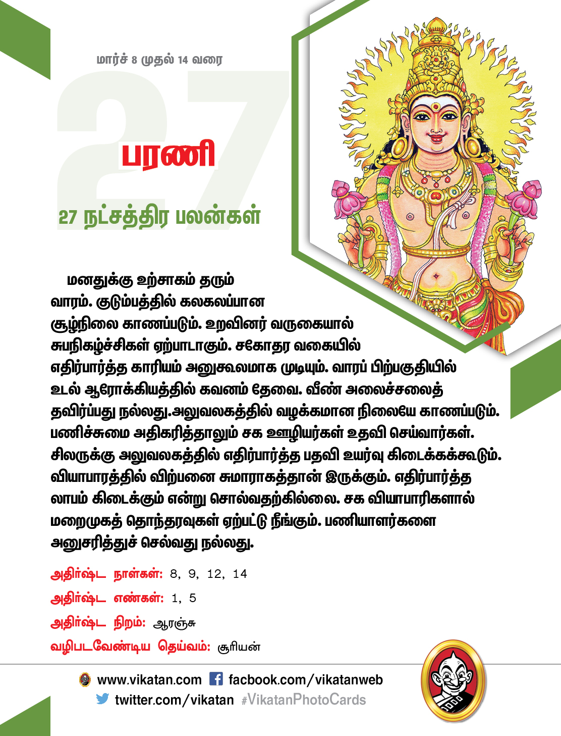 இந்த வார நட்சத்திரப் பலன்கள் (மார்ச் 8 முதல் 14 வரை) இந்த வார நட்சத்திரப் பலன்கள் (மார்ச் 8 முதல் 14 வரை)