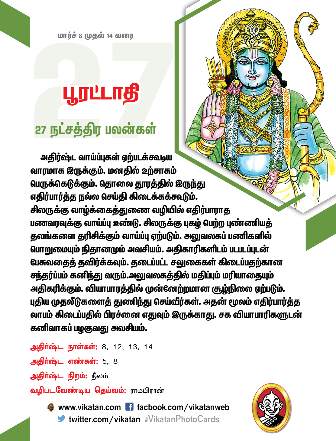 இந்த வார நட்சத்திரப் பலன்கள் (மார்ச் 8 முதல் 14 வரை) இந்த வார நட்சத்திரப் பலன்கள் (மார்ச் 8 முதல் 14 வரை)