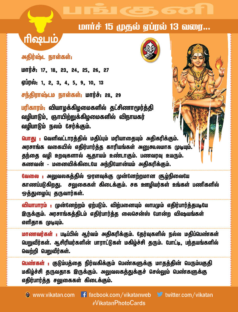 பங்குனி மாத ராசிபலன்கள் (மார்ச் 15 முதல் ஏப்ரல் 13 வரை) பங்குனி மாத ராசிபலன்கள் (மார்ச் 15 முதல் ஏப்ரல் 13 வரை)