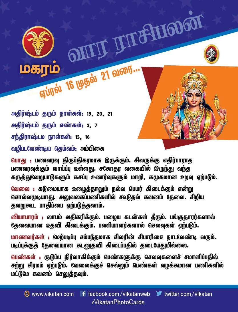 இந்த வார ராசிபலன்கள் ஏப்ரல் 16 - முதல் 21 வரை இந்த வார ராசிபலன்கள் ஏப்ரல் 16 - முதல் 21 வரை