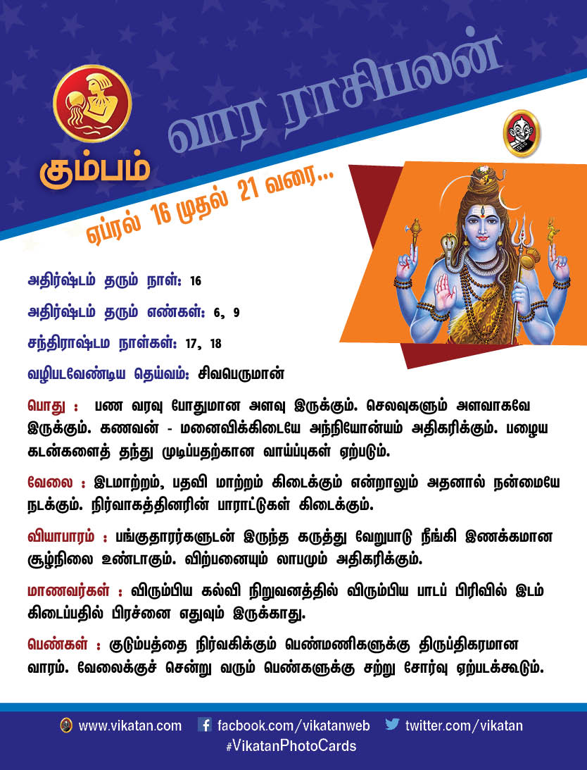 இந்த வார ராசிபலன்கள் ஏப்ரல் 16 - முதல் 21 வரை இந்த வார ராசிபலன்கள் ஏப்ரல் 16 - முதல் 21 வரை