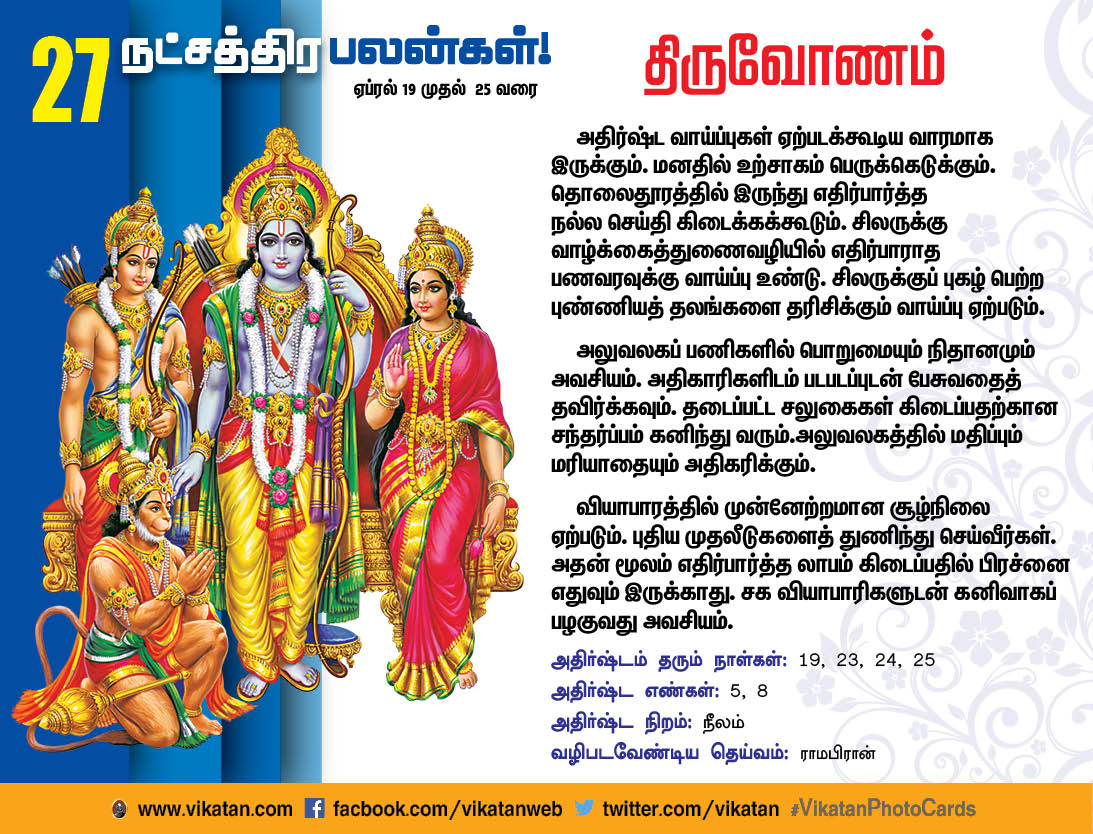 நட்சத்திரப் பலன்கள் : ஏப்ரல் 19 முதல் 25 வரை நட்சத்திரப் பலன்கள் : ஏப்ரல் 19 முதல் 25 வரை