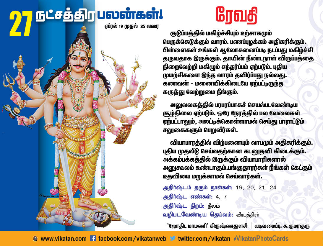 நட்சத்திரப் பலன்கள் : ஏப்ரல் 19 முதல் 25 வரை நட்சத்திரப் பலன்கள் : ஏப்ரல் 19 முதல் 25 வரை