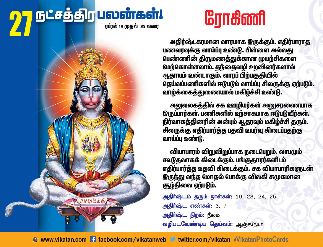 நட்சத்திரப் பலன்கள் : ஏப்ரல் 19 முதல் 25 வரை நட்சத்திரப் பலன்கள் : ஏப்ரல் 19 முதல் 25 வரை