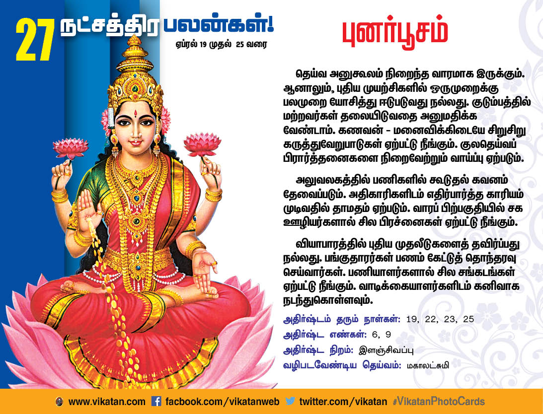 நட்சத்திரப் பலன்கள் : ஏப்ரல் 19 முதல் 25 வரை நட்சத்திரப் பலன்கள் : ஏப்ரல் 19 முதல் 25 வரை