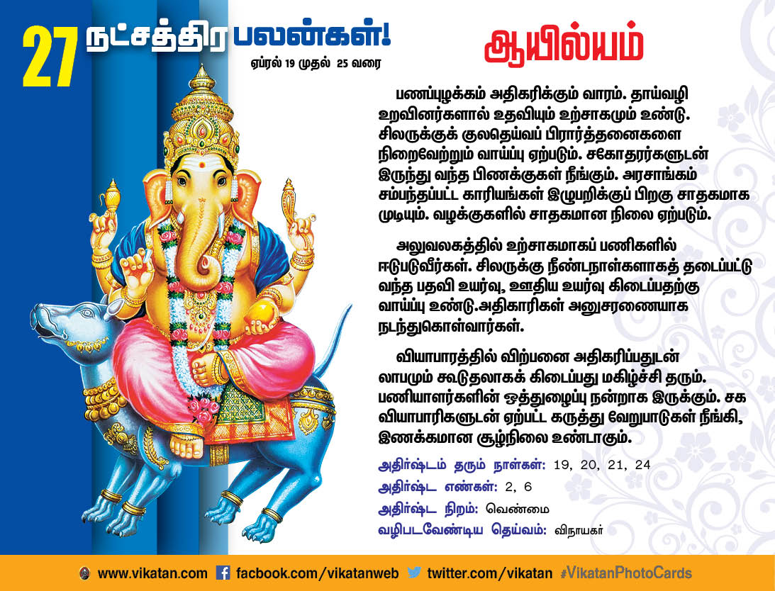 நட்சத்திரப் பலன்கள் : ஏப்ரல் 19 முதல் 25 வரை நட்சத்திரப் பலன்கள் : ஏப்ரல் 19 முதல் 25 வரை