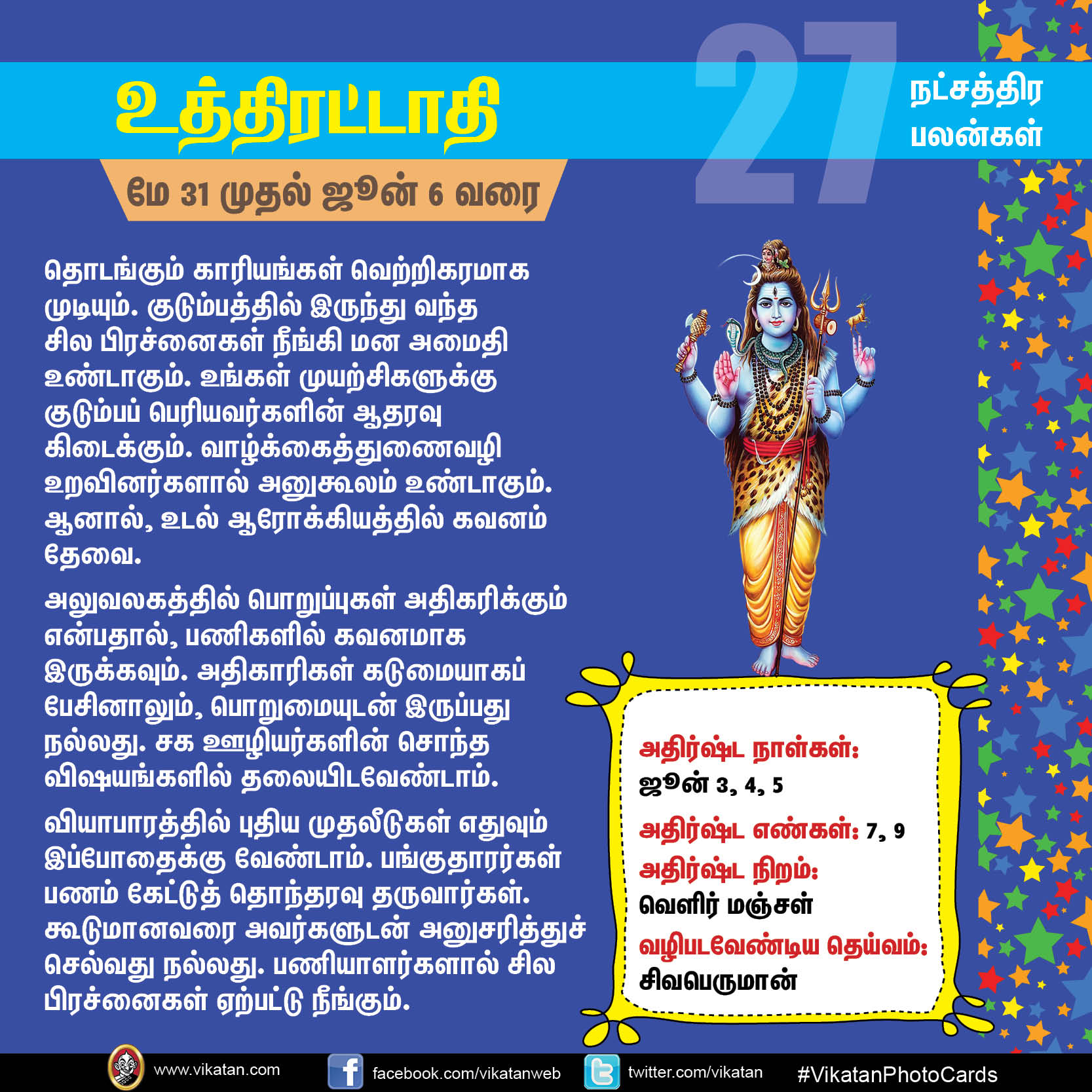 நட்சத்திர பலன்கள் - மே 31 முதல் ஜூன் 6 வரை நட்சத்திர பலன்கள் - மே 31 முதல் ஜூன் 6 வரை