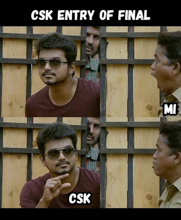`கில்லி' விஜய், `அவெஞ்சர்ஸ்' ரெஃபரன்ஸ்... 8-வது முறையாக இறுதி போட்டிக்குச் சென்ற #CSK-வுக்காக குவிந்த மீம்ஸ் தொகுப்பு! `கில்லி' விஜய், `அவெஞ்சர்ஸ்' ரெஃபரன்ஸ்... 8-வது முறையாக இறுதி போட்டிக்குச் சென்ற #CSK-வுக்காக குவிந்த மீம்ஸ் தொகுப்பு!