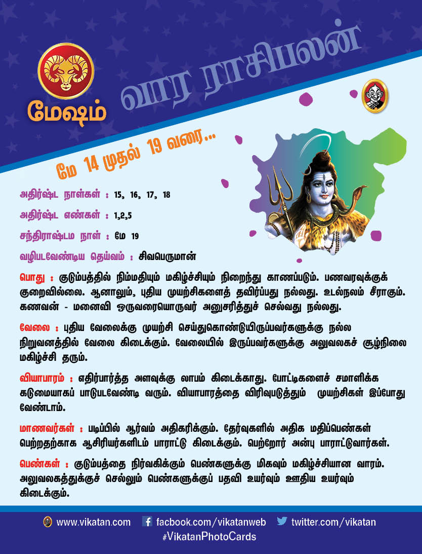 இந்த வார ராசிபலன் மே 14 முதல் 19 வரை இந்த வார ராசிபலன் மே 14 முதல் 19 வரை
