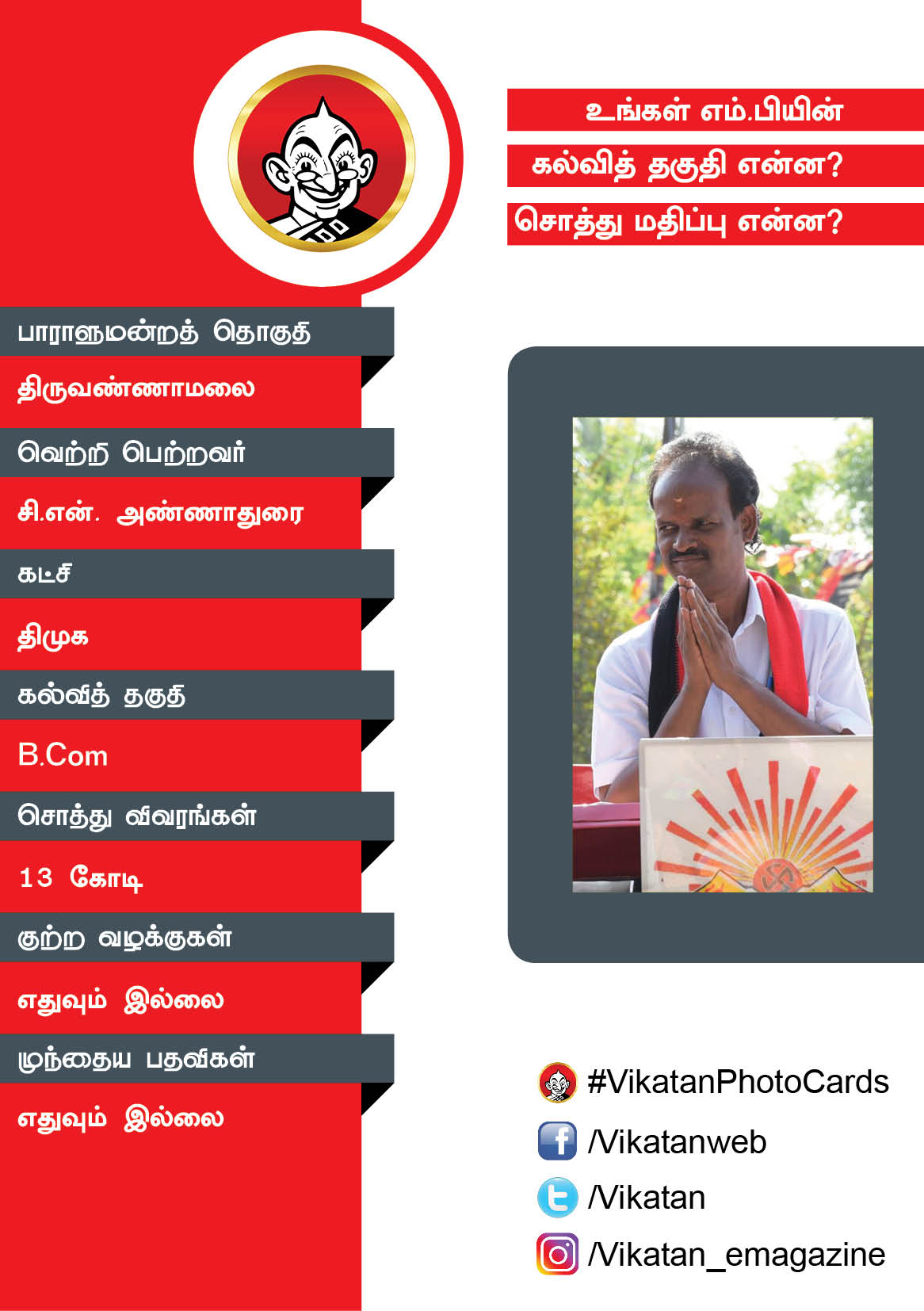 உங்கள் எம்.பியின் கல்வித் தகுதி என்ன? சொத்து மதிப்பு என்ன? #VikatanPhotoCards உங்கள் எம்.பியின் கல்வித் தகுதி என்ன? சொத்து மதிப்பு என்ன? #VikatanPhotoCards