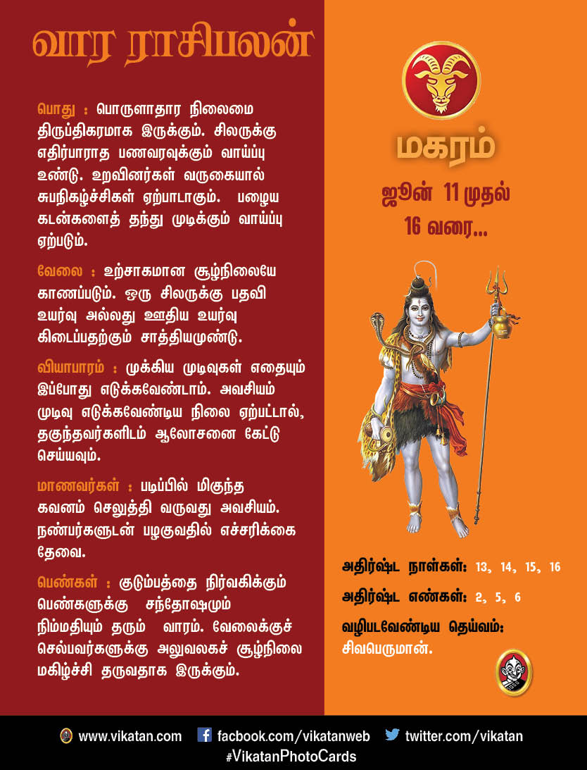 இந்த வார ராசிபலன் : ஜூன் 11 முதல் 16 வரை... இந்த வார ராசிபலன் : ஜூன் 11 முதல் 16 வரை...