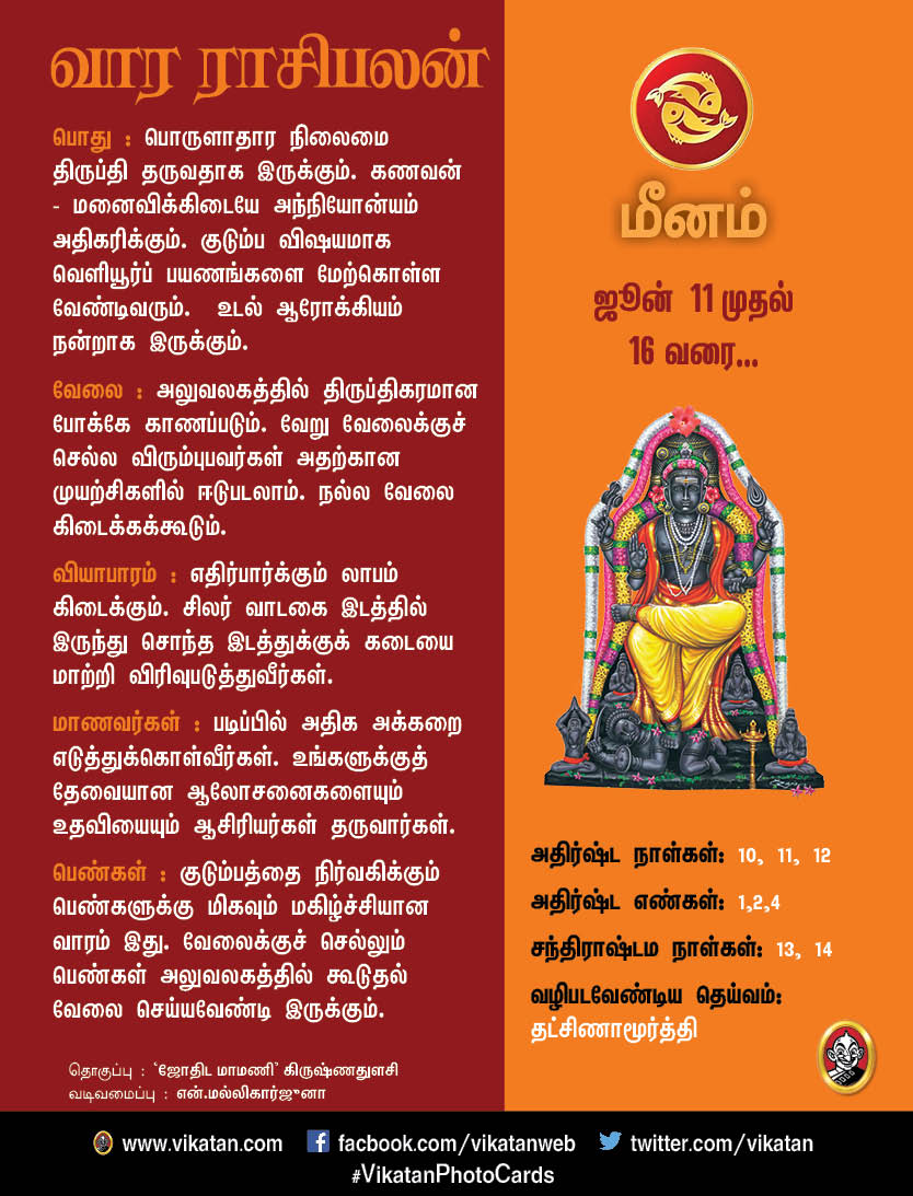 இந்த வார ராசிபலன் : ஜூன் 11 முதல் 16 வரை... இந்த வார ராசிபலன் : ஜூன் 11 முதல் 16 வரை...