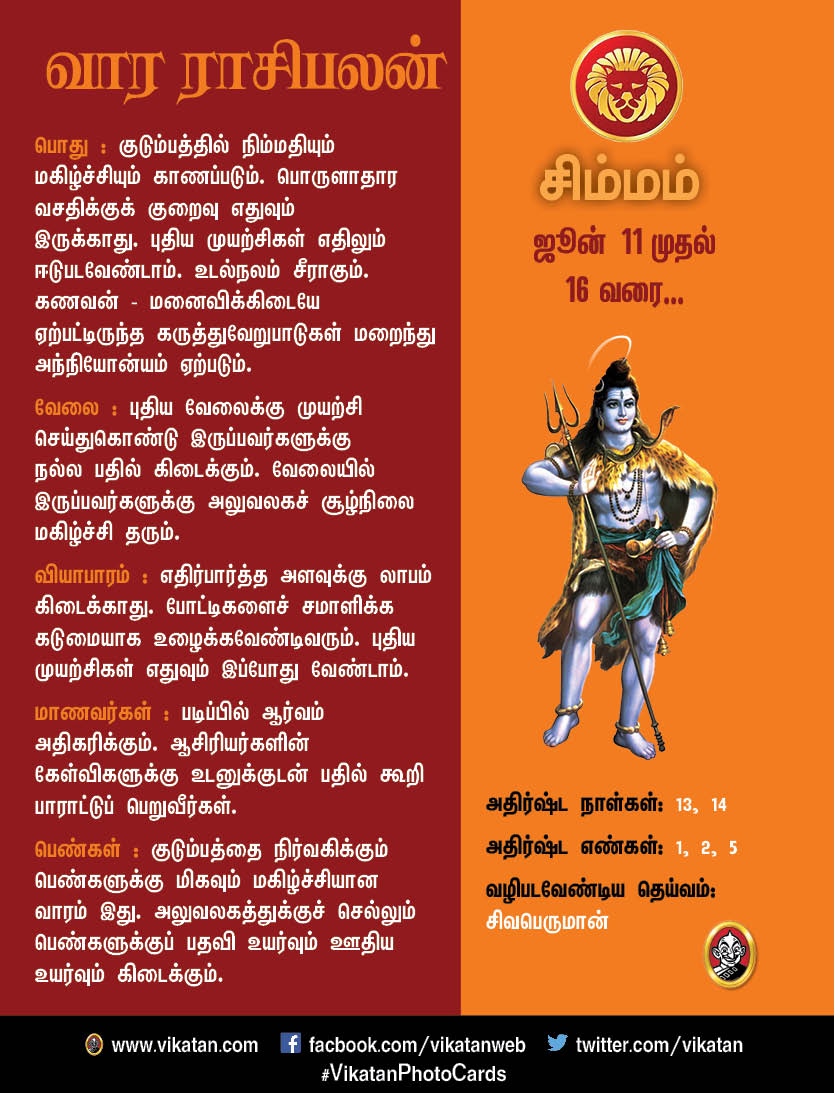 இந்த வார ராசிபலன் : ஜூன் 11 முதல் 16 வரை... இந்த வார ராசிபலன் : ஜூன் 11 முதல் 16 வரை...