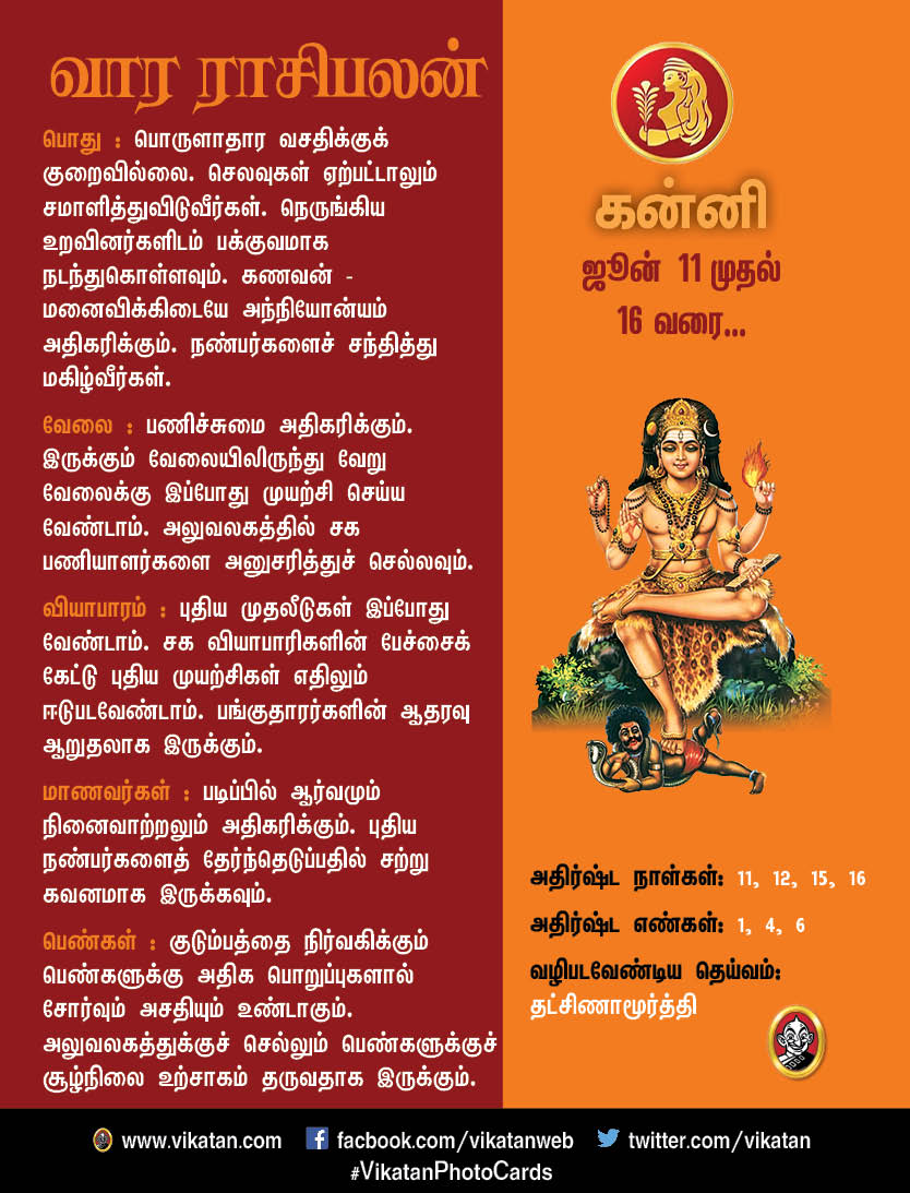 இந்த வார ராசிபலன் : ஜூன் 11 முதல் 16 வரை... இந்த வார ராசிபலன் : ஜூன் 11 முதல் 16 வரை...