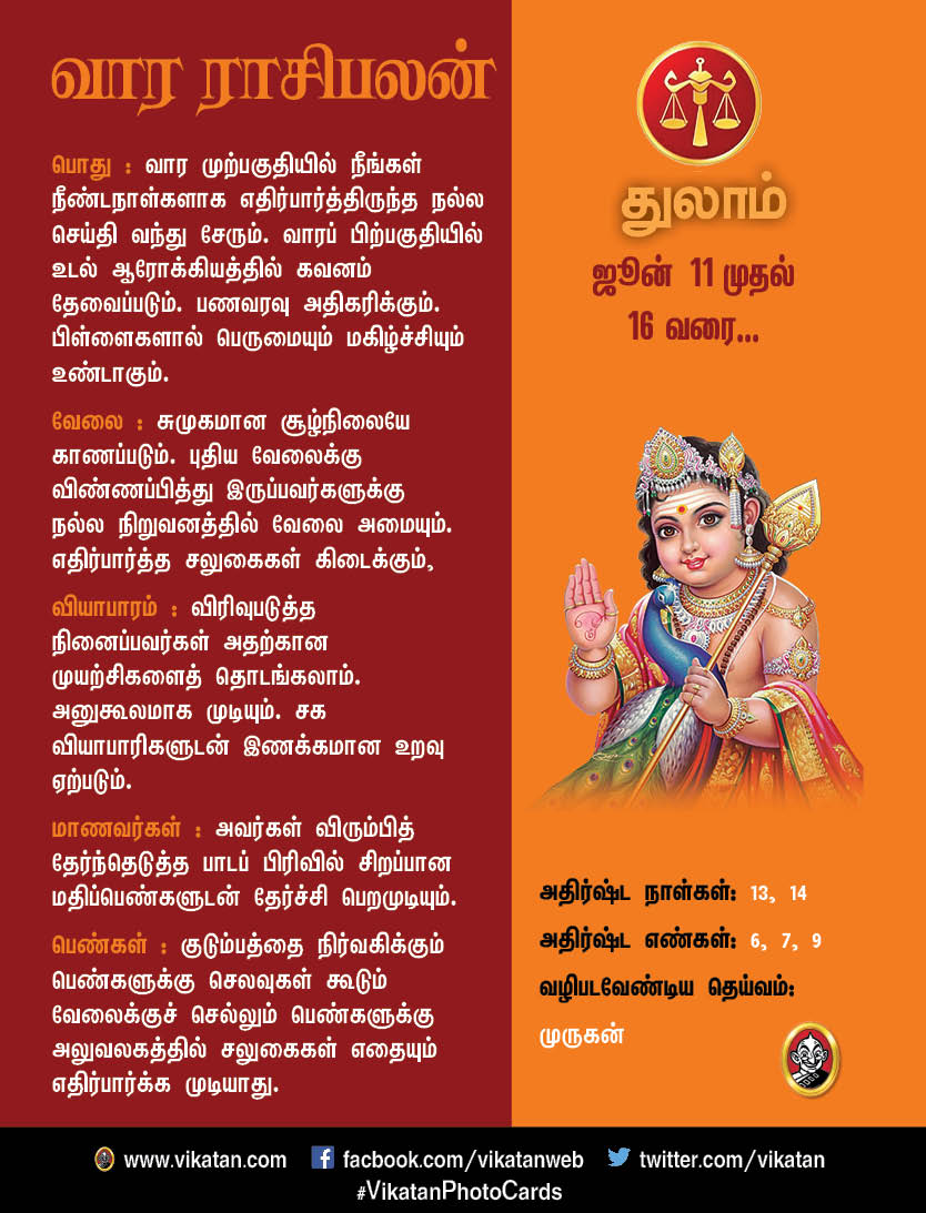 இந்த வார ராசிபலன் : ஜூன் 11 முதல் 16 வரை... இந்த வார ராசிபலன் : ஜூன் 11 முதல் 16 வரை...